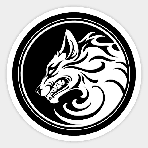 Growling White and Black Wolf Circle Sticker by jeffbartels